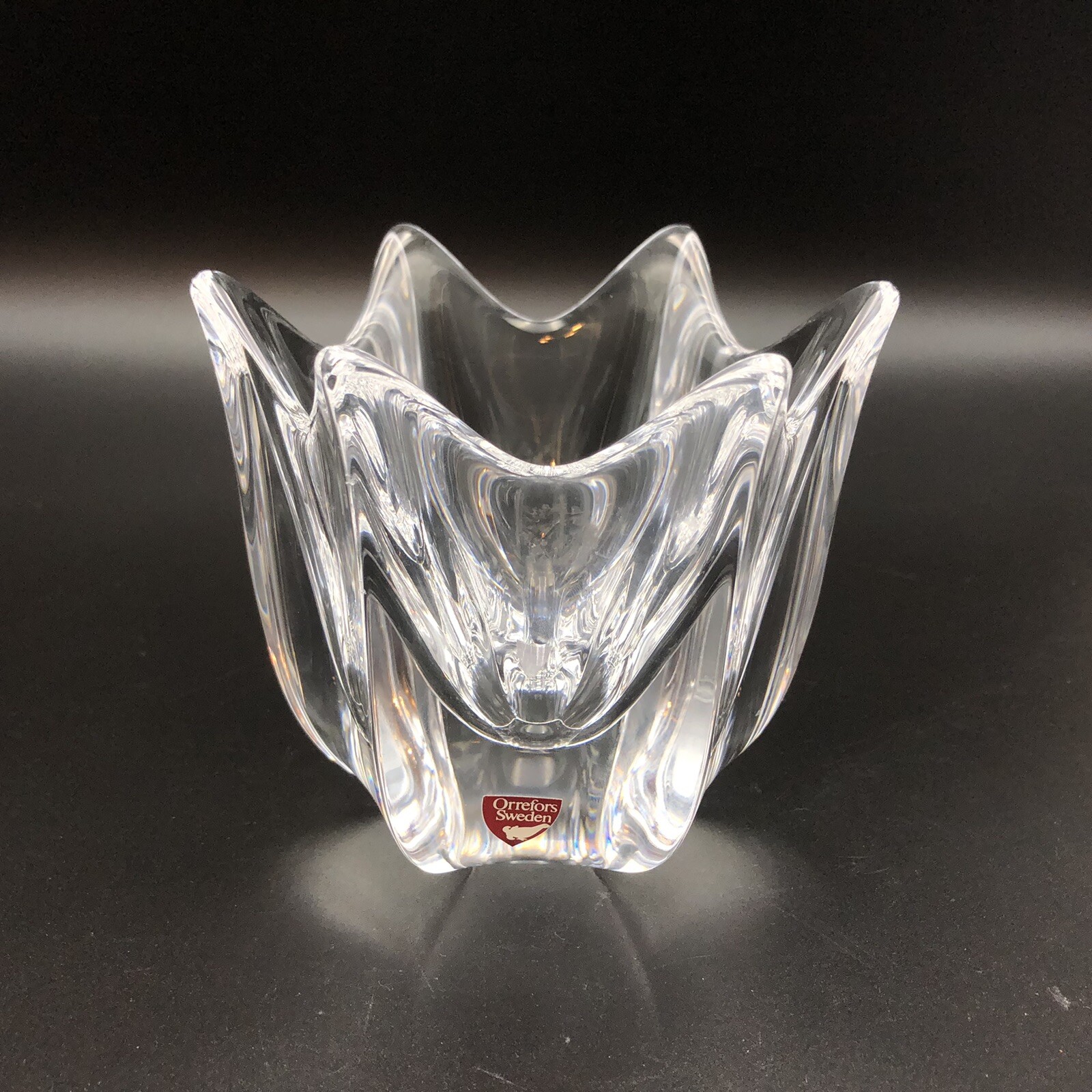 Vintage Orrefors Belle Tulip Bowl Vase Clear Crystal Scandinavian Art Glass