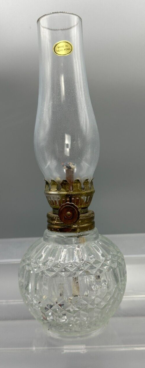 Vintage Miniature Clear Glass Hurricane Oil Lamp Lantern Made in Hong Kong