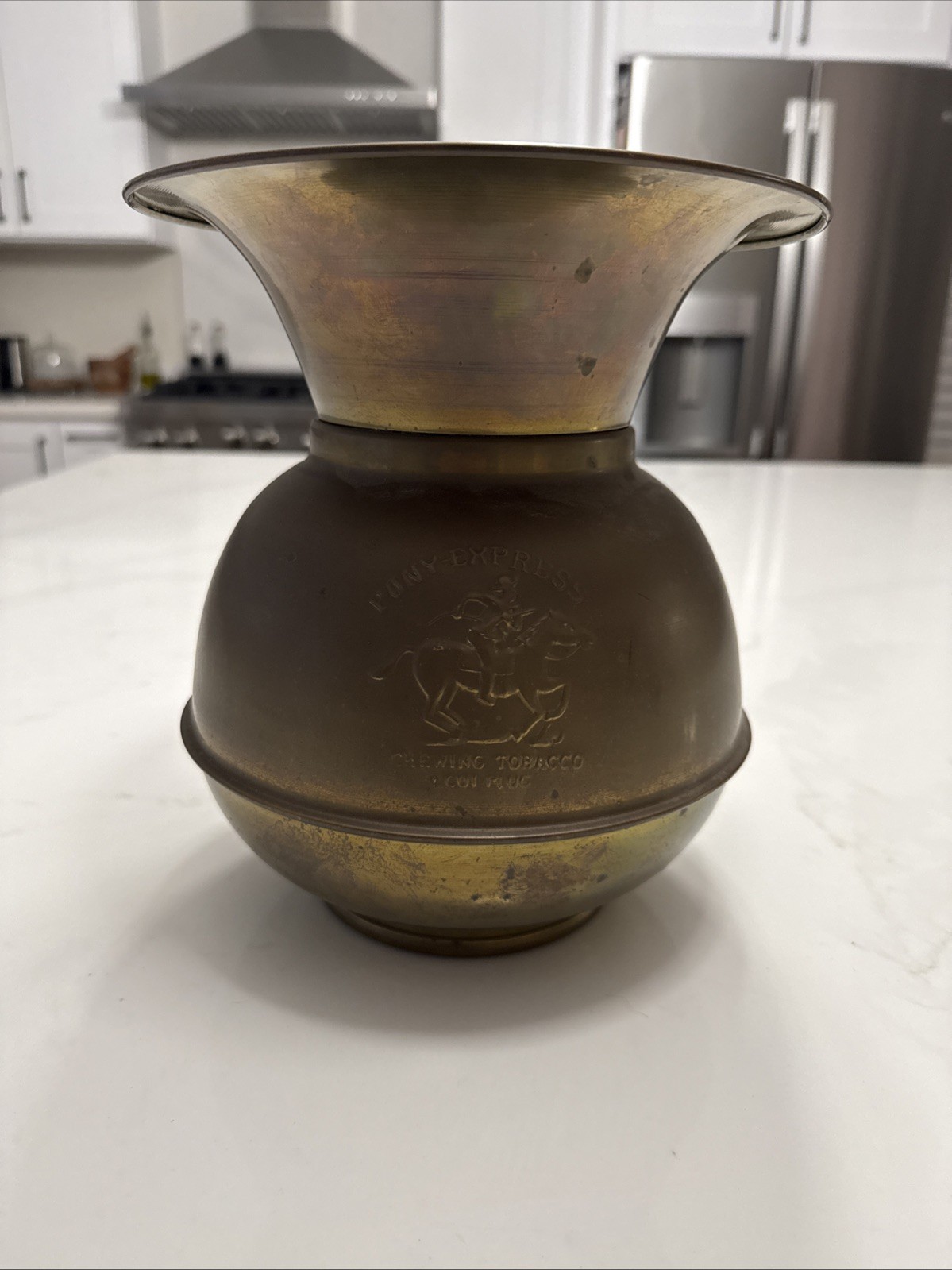 Brass Spittoon Pony Express Chewing Tobacco Cut Plug 10.5