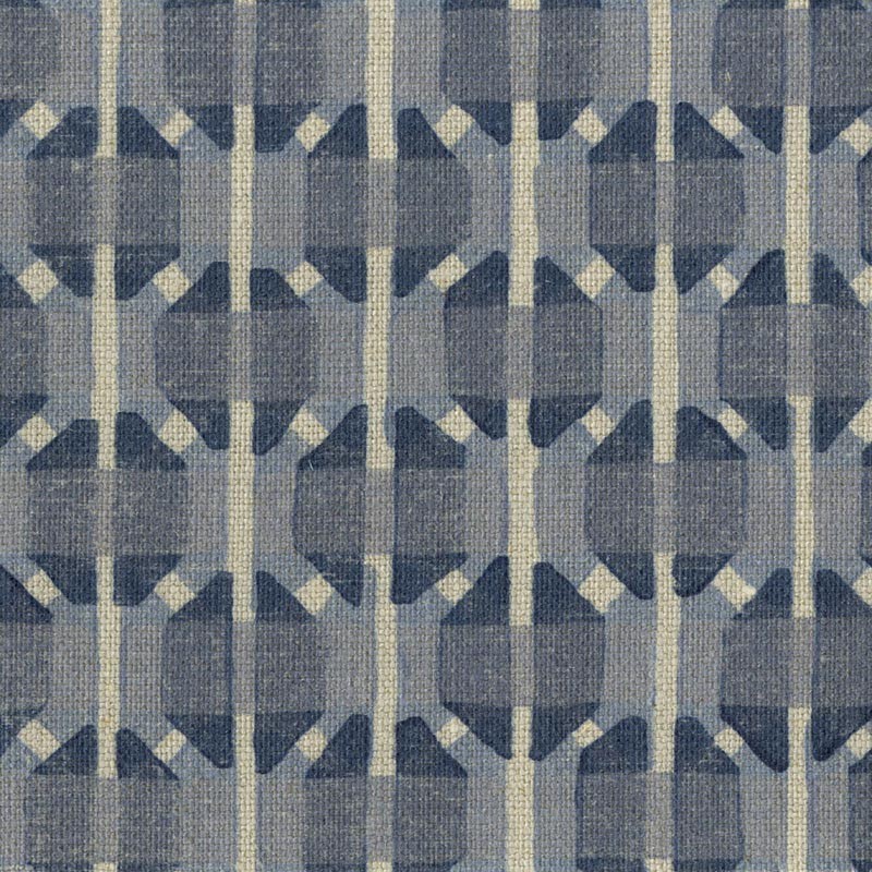 Galbraith & Paul Handprinted 100% Linen Fabric- Tartan / Blue 1.50 yds TT-312