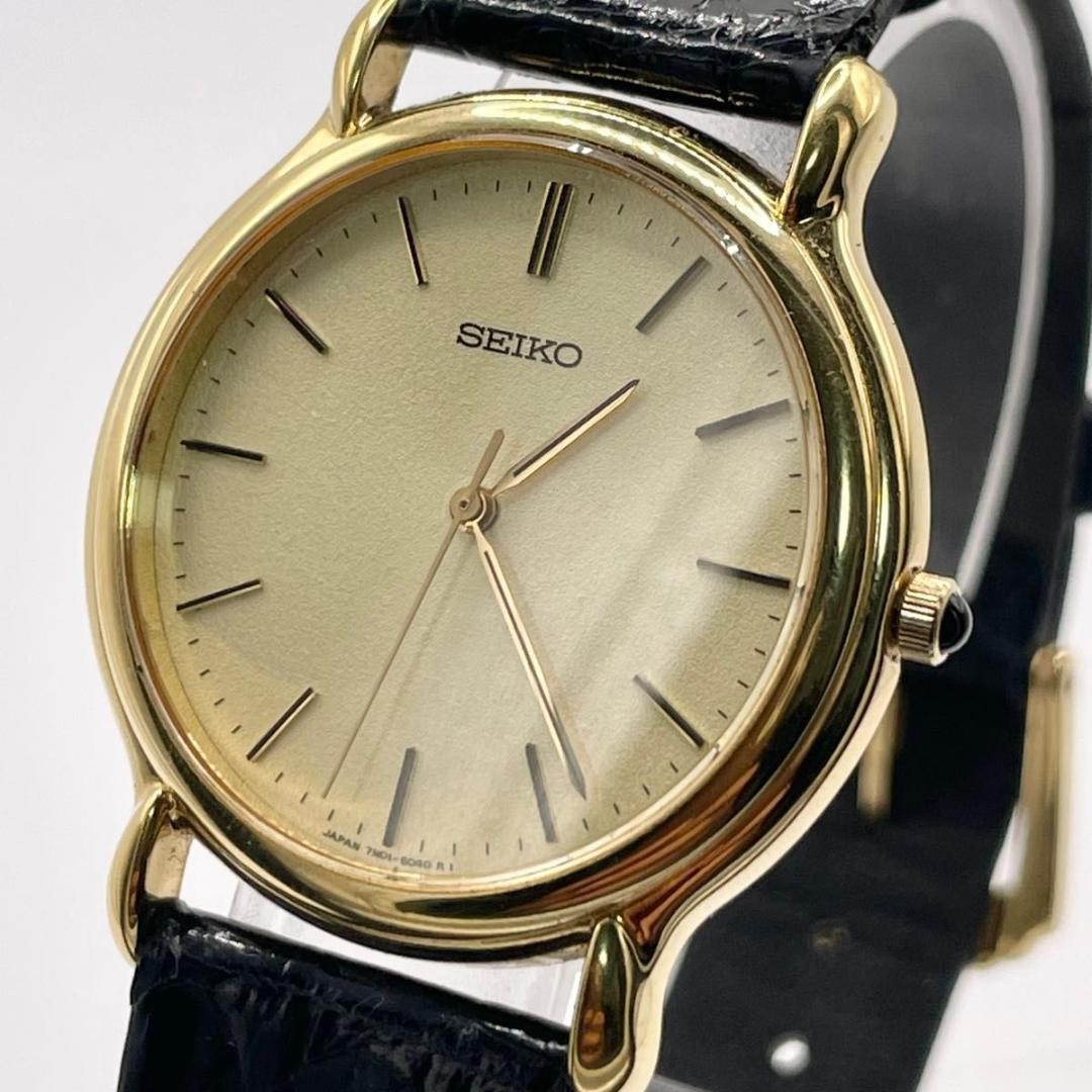 Seiko Vintage Gold Round Quartz Men\'s Watch, New Battery, Excellent Condition