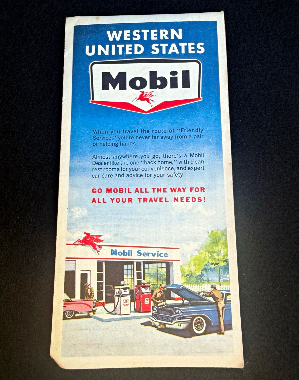 1962 Mobil Oil Western United States Road Map Pegasus Rand McNally Vintage Gas