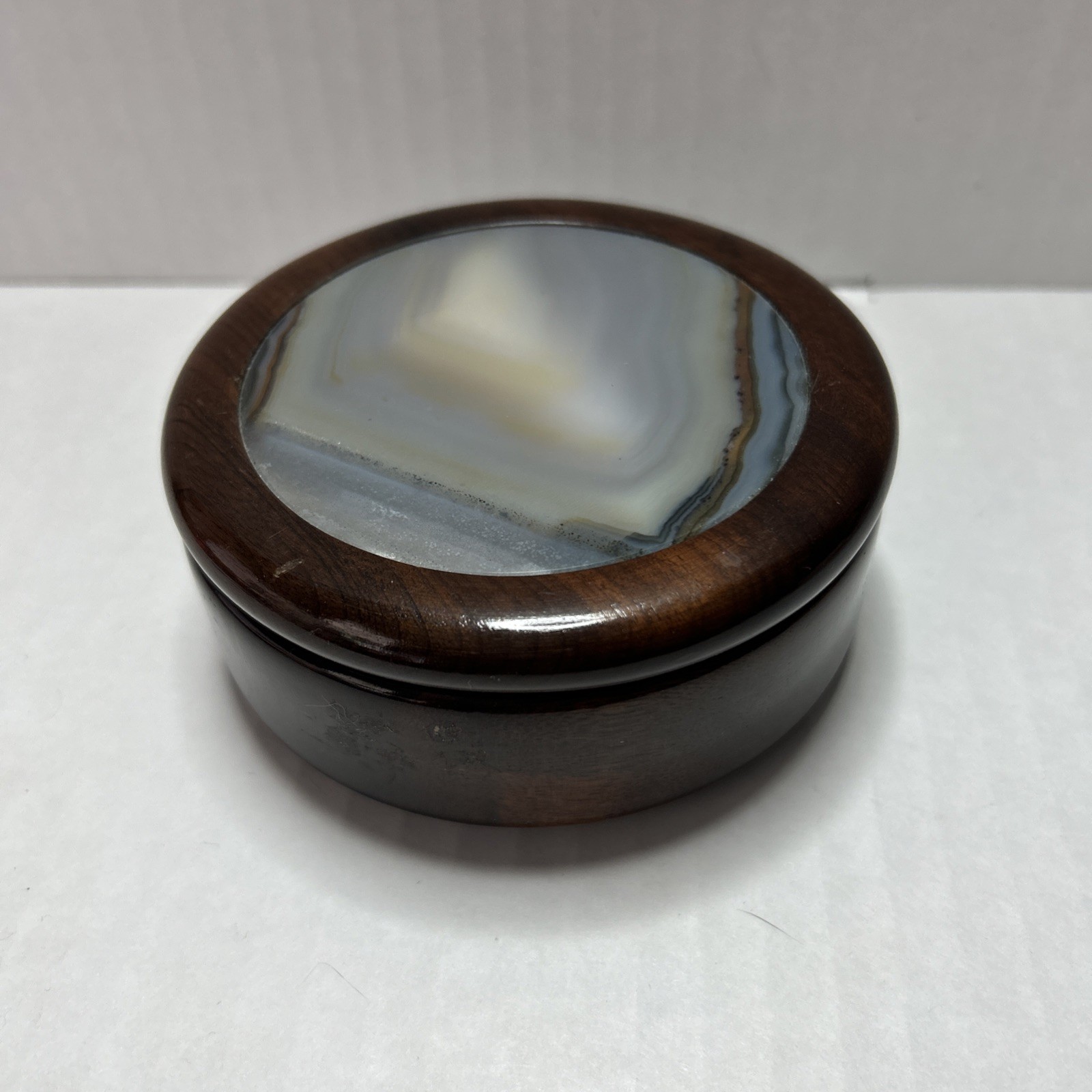 Vintage Unique  Agate Circle Shape Trinket Box