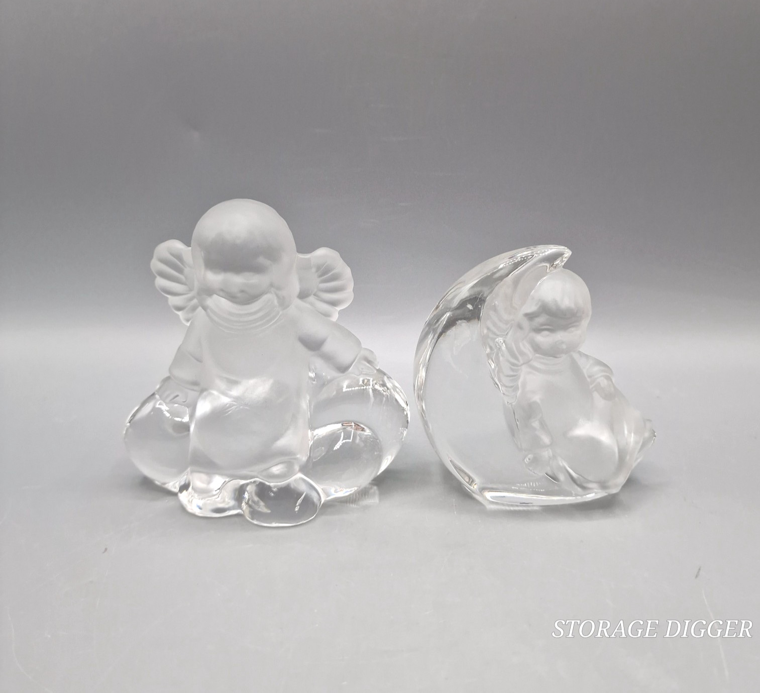 Vintage 1981 Goebel Frosted Crystal Angel Figurines Child Moon Cloud Lot of 2