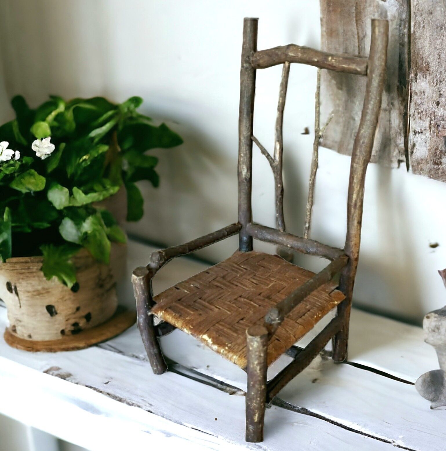 Vintage Handmade Miniature Twig Chair, Primitive Adirondack style Shelf Decor
