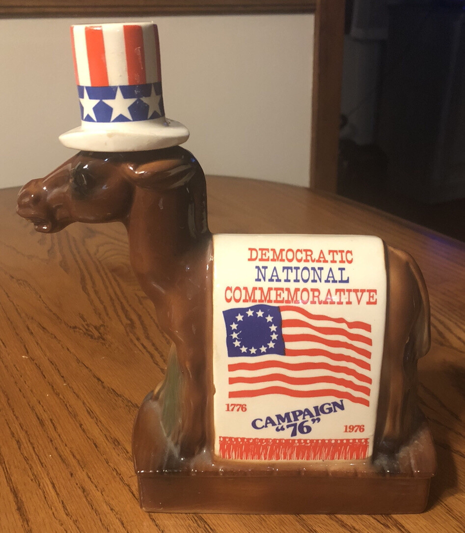 1976 Ezra Brooks Commemorative Liquor Bottle 1776-1976 Democrat Campaign