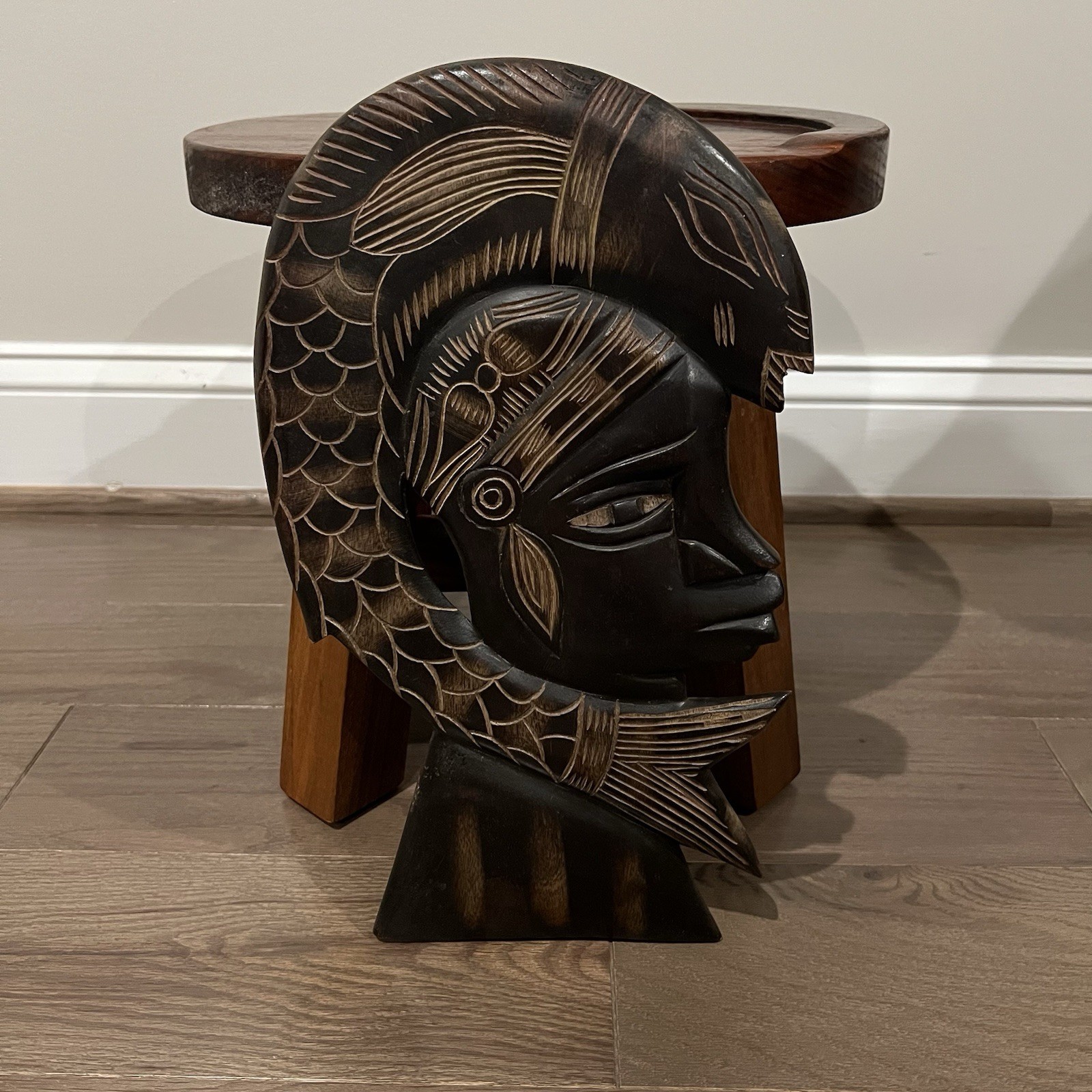Antique African Tribal Wooden Mask Plaque – Hand Carved Wall Art #36 14\