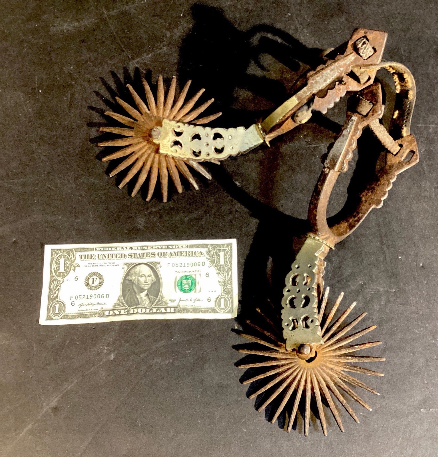 Pair of Antique Chilean Huaso (Gaucho) Rowel Spurs with Leather Straps