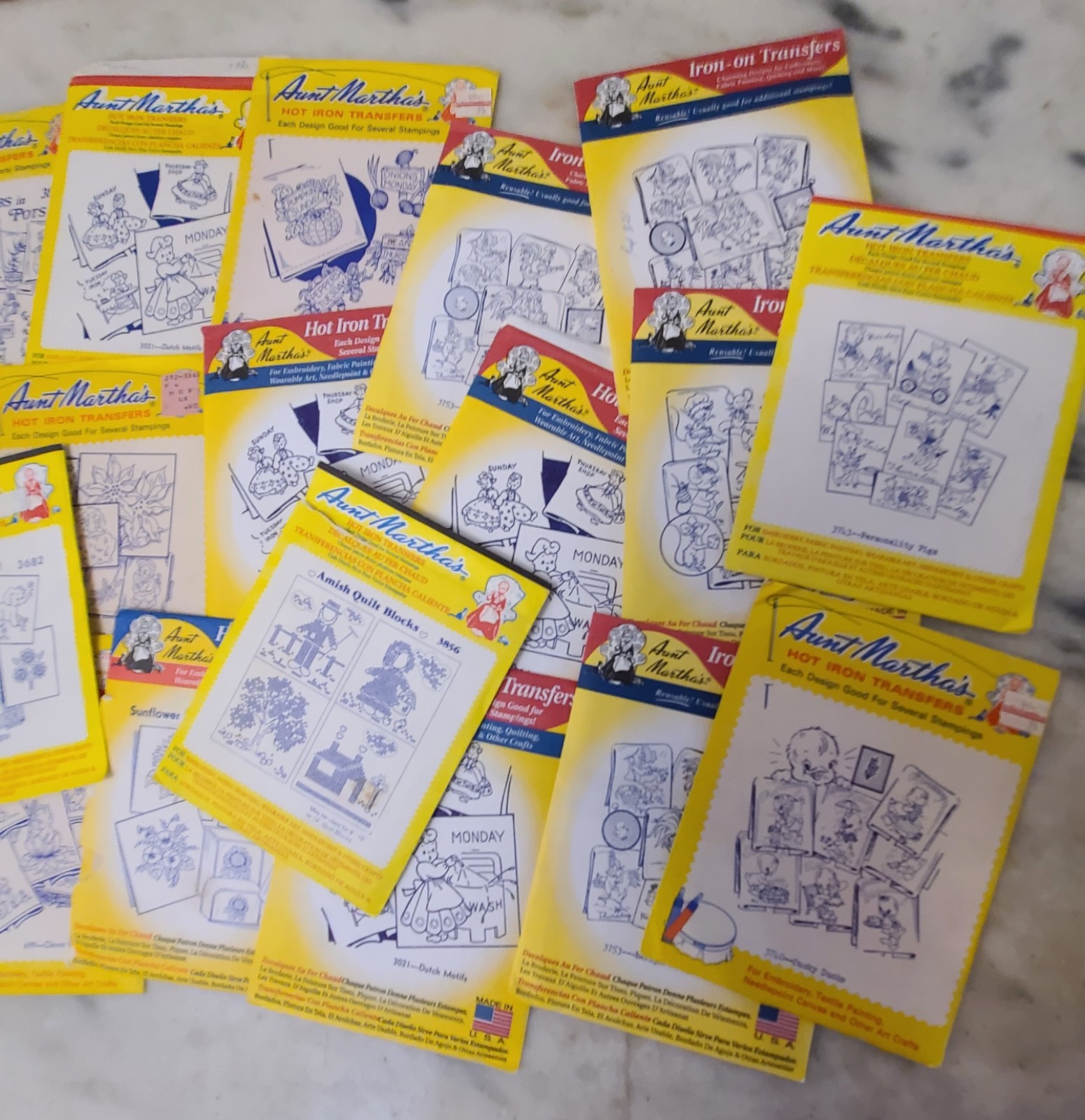 Aunt Martha\'s Hot Iron Transfers Large Lot of 24 Mostly new & unused