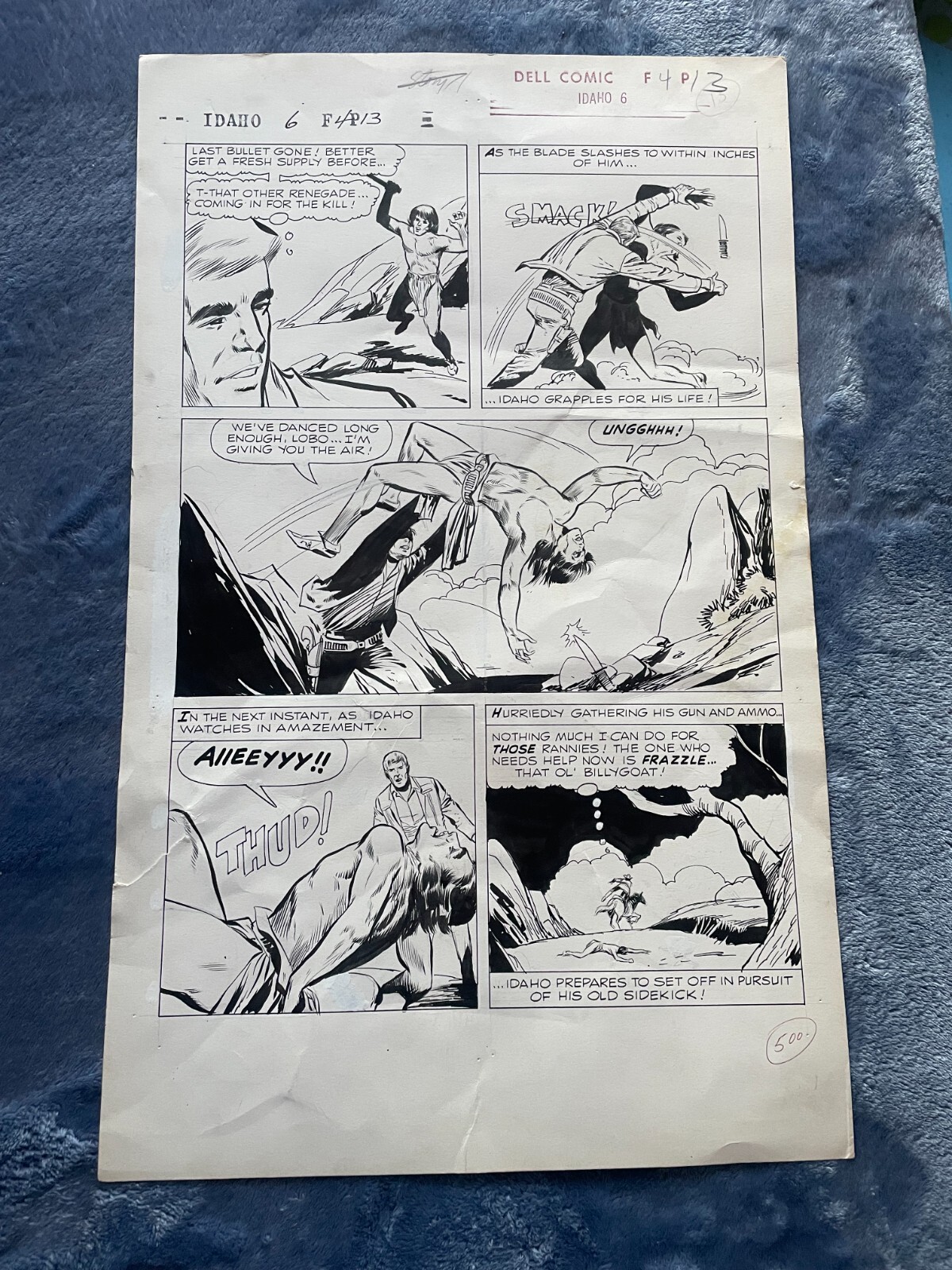 IDAHO #6 original comic art IDAHO KNIFE FIGHT KILLS LOBO ACTION DEATH 1965 DELL