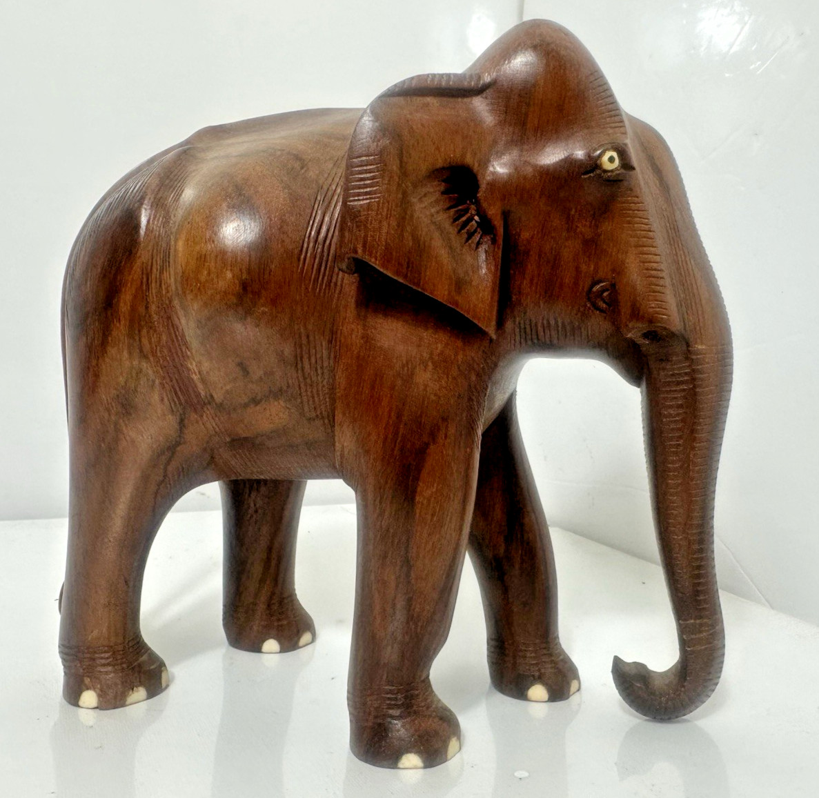 Vtg Indian Hand Carved Wood Elephant Statue 10\