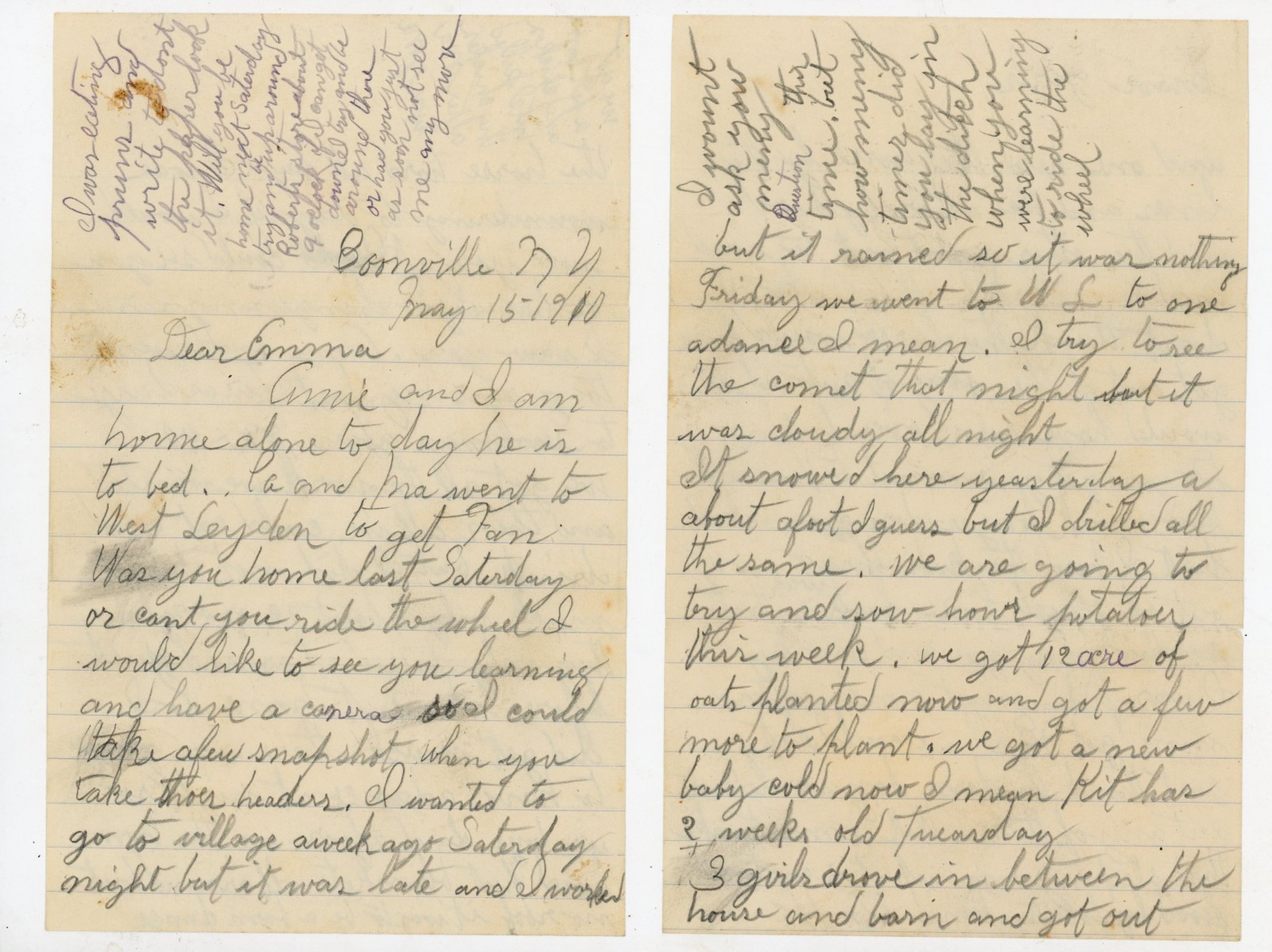 1910 Antique Handwritten Letter Boonville NY Halley\'s Comet Mention Farm Life