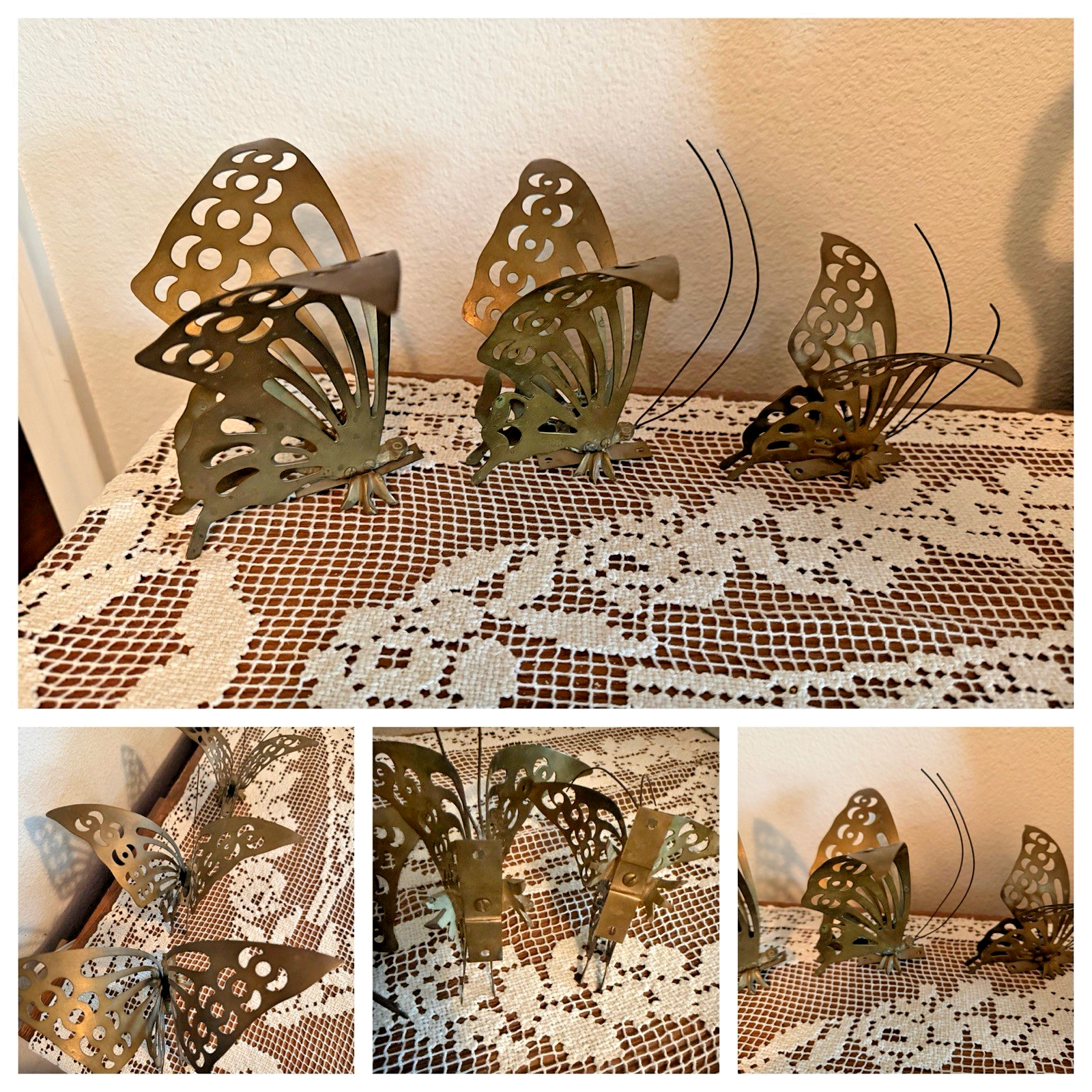 VINTAGE SOLID BRASS BUTTERFLY FIGURINES WALL MOUNTING OPTION ~ SET OF 3 VINTAGE SOLID BRASS BUTTERFLY FIGURINES WALL MOUNTING OPTION ~ SET OF 3
