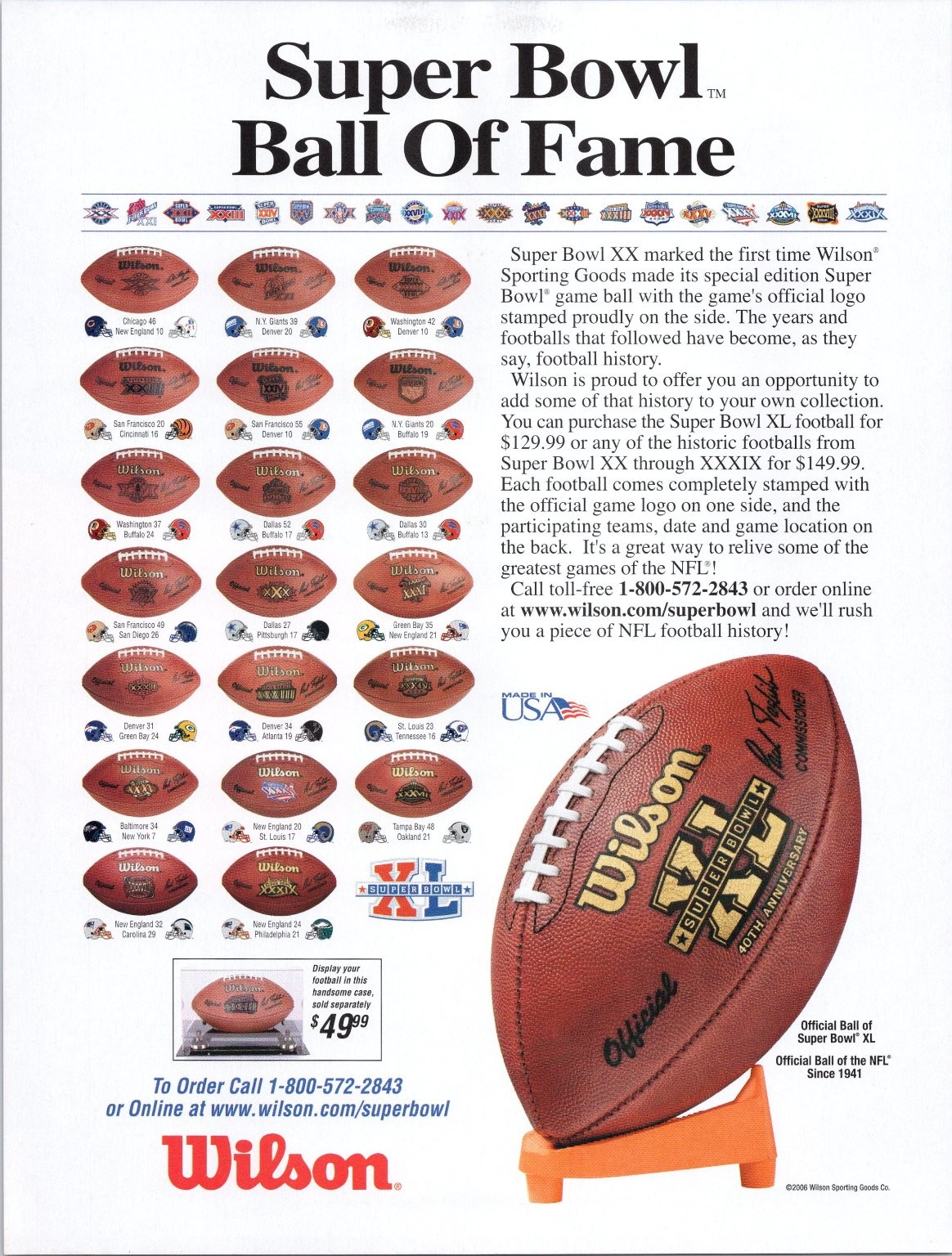 Wilson Super Bowl Ball Of Fame XL 2006 Footballs Print Ad Advertisement Wilson Super Bowl Ball Of Fame XL 2006 Footballs Print Ad Advertisement