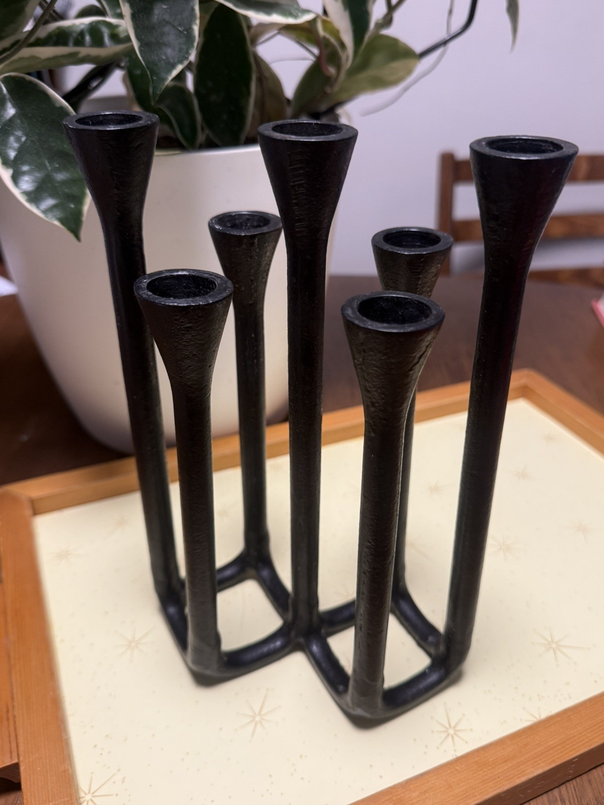 Vintage brutalist wrought iron 7 Arm Candelabra