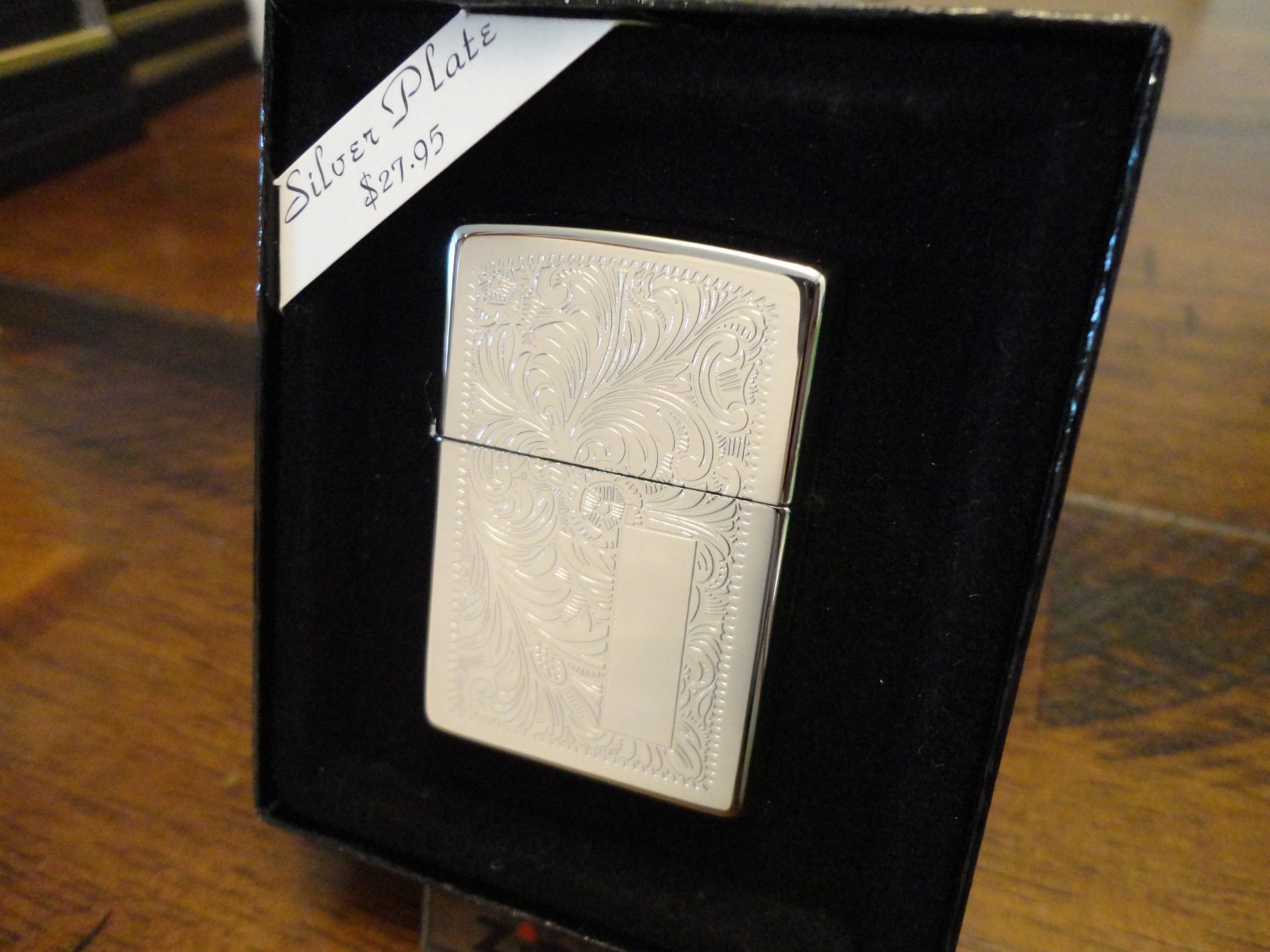 HIGH POLISH SILVER PLATE MODEL 352S VENETIAN ZIPPO LIGHTER MINT IN BOX 1998