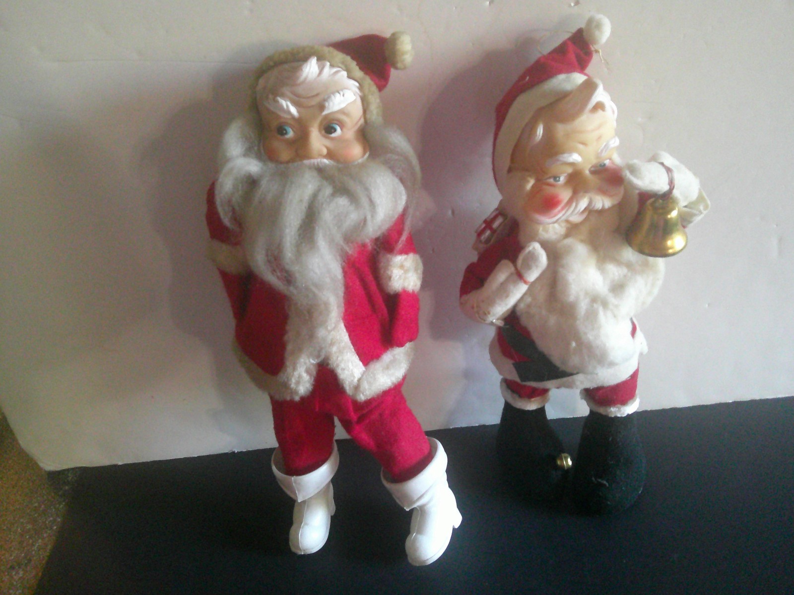Vintage 1950s Rubber Face Santa Plush Dolls – Pair of 2, 12 Vintage 1950s Rubber Face Santa Plush Dolls – Pair of 2, 12