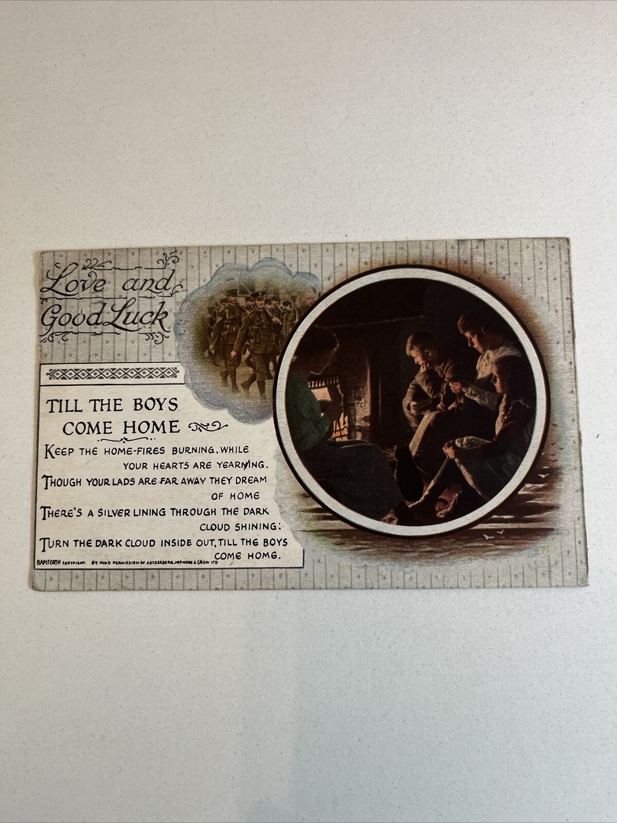 Antique WWI Postcard Love & Good Luck Till The Boys Come Home  Doughboys 1918