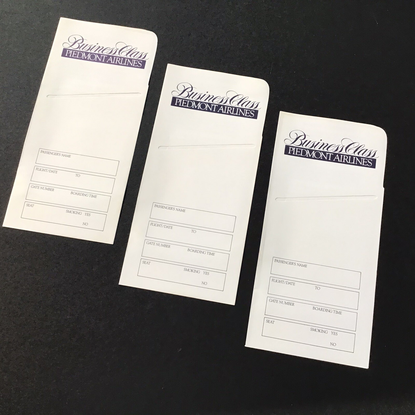 Piedmont Airlines Set/3 Business Class Ticket Jackets - NOS Ticket Cover