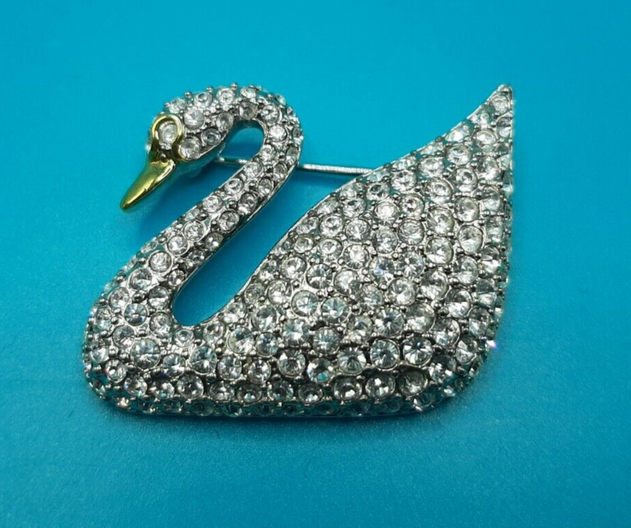 Vintage Swarovski SWAN Pin/Brooch Silver Tone, Pave Crystals Swan Mark