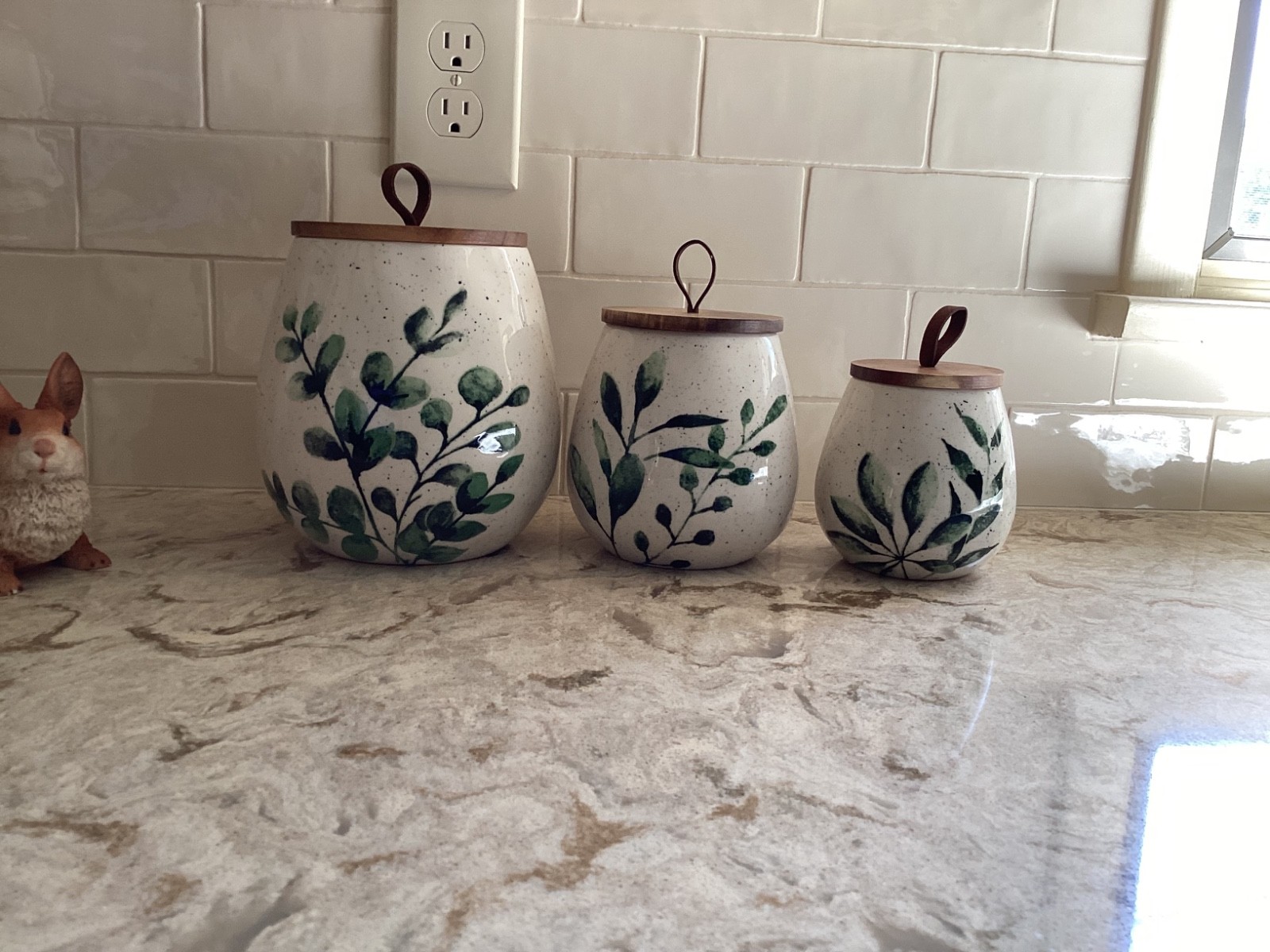 Tabletops Gallery 3 pc botanical green canister set