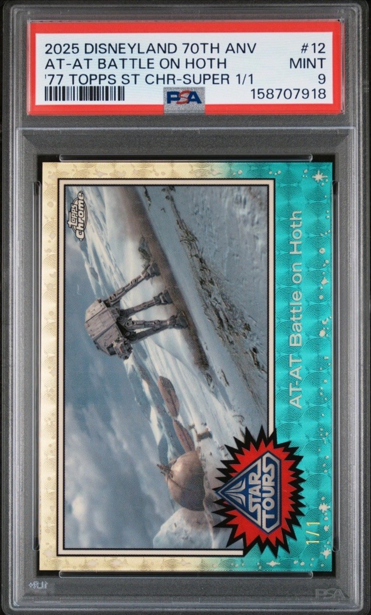 2025 TOPPS DISNEYLAND SUPERFRACTOR 1/1 #12 AT-AT BATTLE ON HOTH 1/1 PSA 9