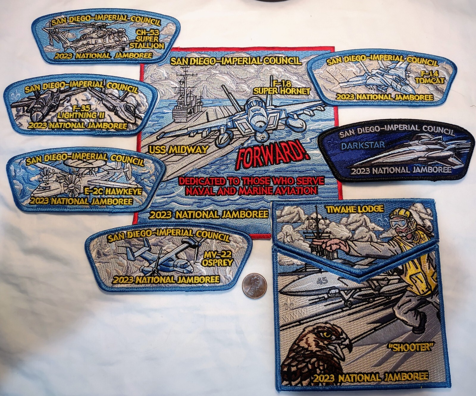 BSA SAN DIEGO-IMPERIAL OA TIWAHE 45 2023 JAMBOREE 9-PATCH NAVY MARINE AVIATION