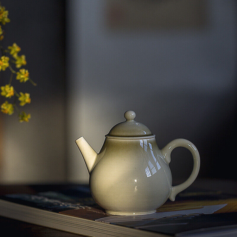 160ml Porcelain Tea Pot Pear Shaped Ball Infuser Holes Jingdezhen Handmade Pot