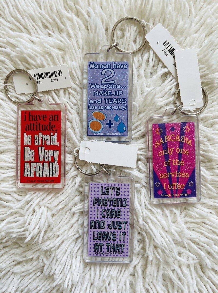Vintage Lot of 4 Laugh Tracks Acrylic Keychains Funny Sarcastic Sayings 90s Fun