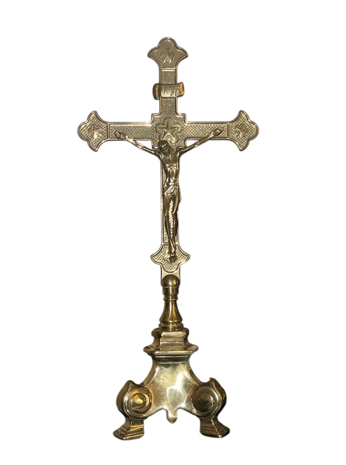 Goldscheider of Vienna Crucifix on Stand, Gilt Brass, Italy, Late 20th Century Goldscheider of Vienna Crucifix on Stand, Gilt Brass, Italy, Late 20th Century