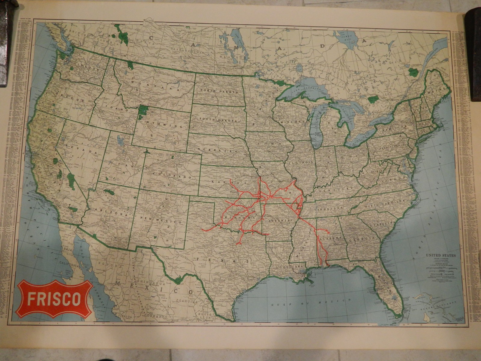 Vintage FRISCO Railroad Wall Map