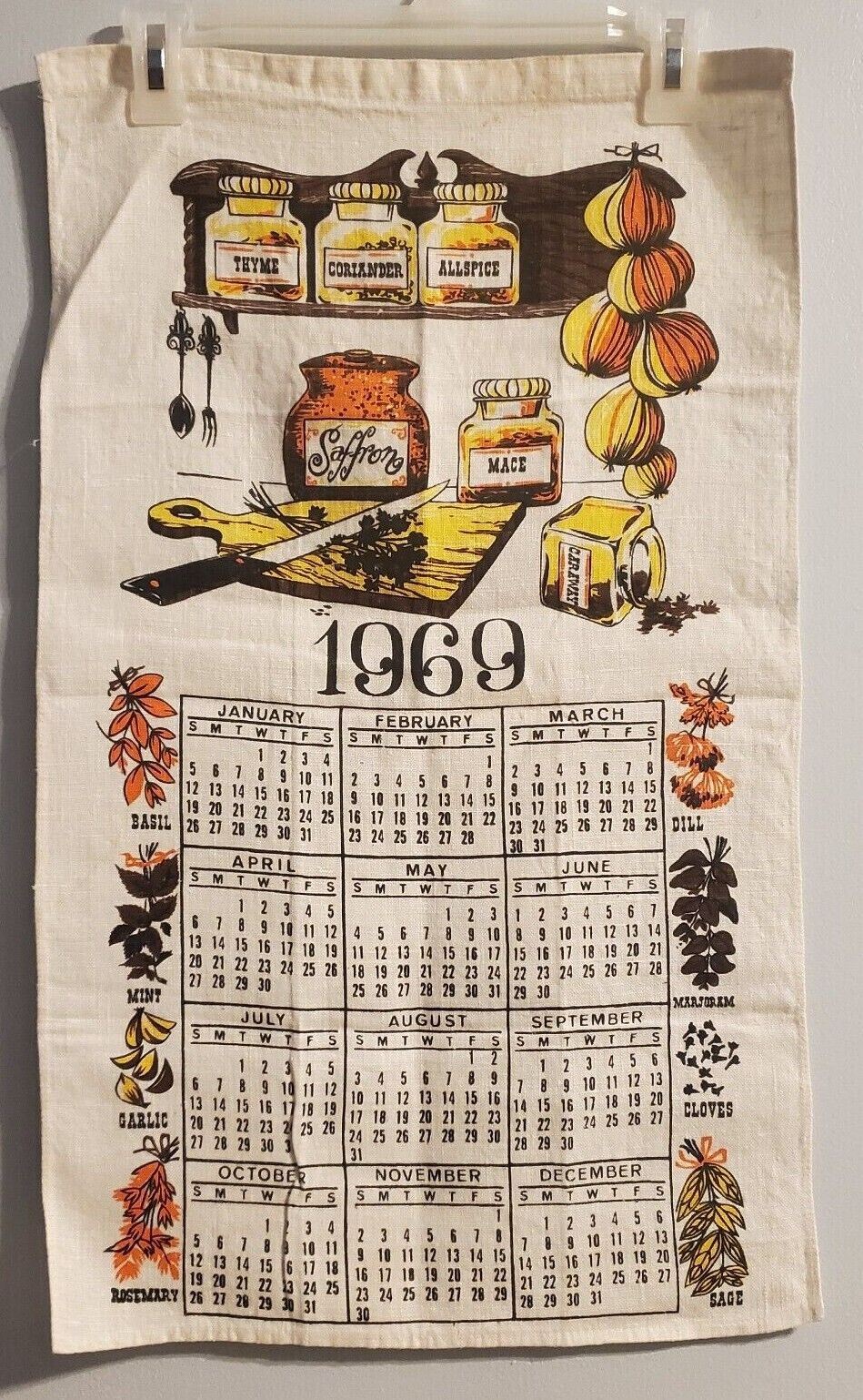 Vintage Dated Cloth Wall Calendar Choose Your Year/Design
