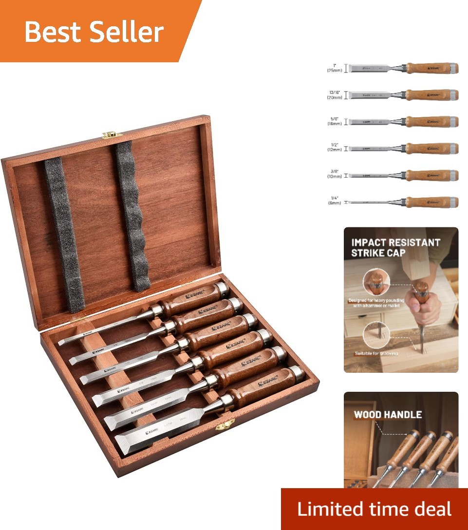 Complete Woodworking Chisel Set, 6 Pieces, Sharp & Ready to Use Out of Box