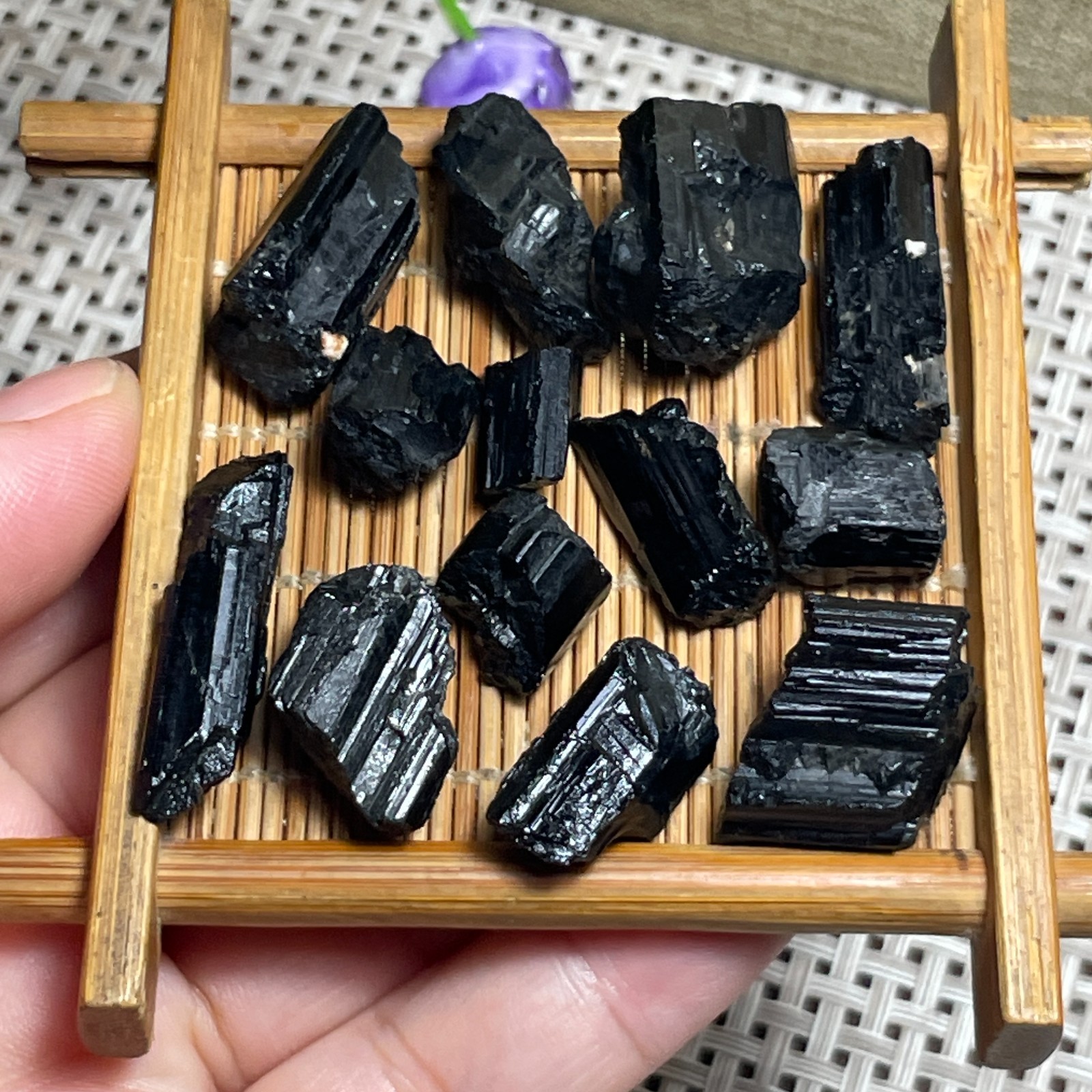 12pc Black Tourmaline Crystal stone Rough Rock Mineral Specimen small 45g c1336