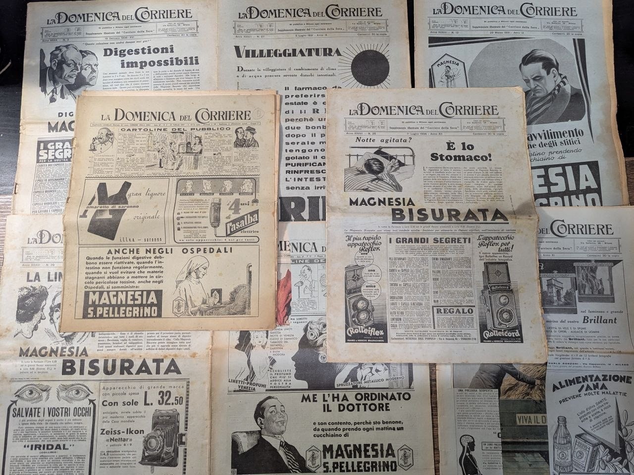 Lot of 8 Vintage 1930’s - 1940’s Italian La Domenica del Corriere Newspapers LV