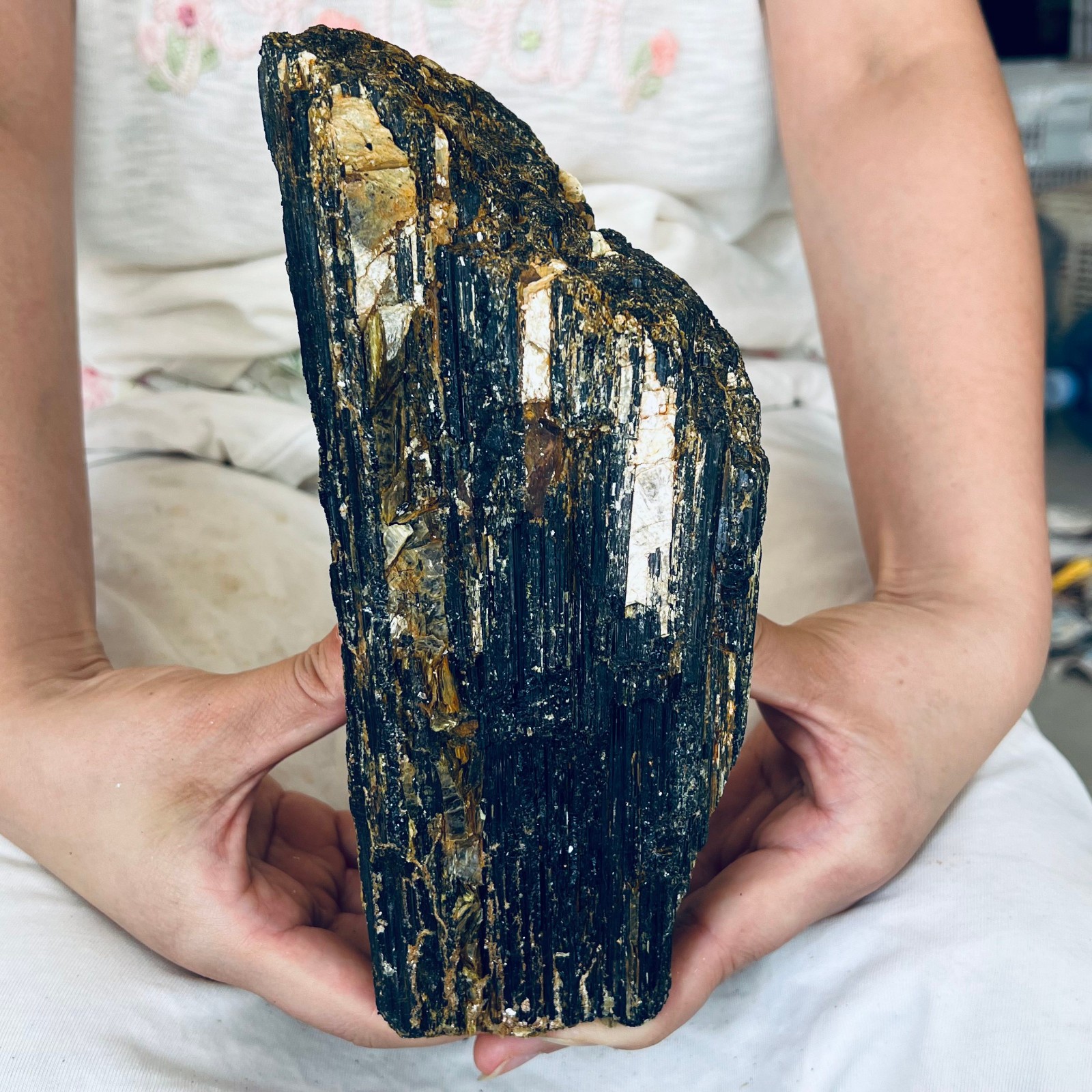 5.61LB Restoration of natural black tourmaline symbiotic crystal specimens 2550g