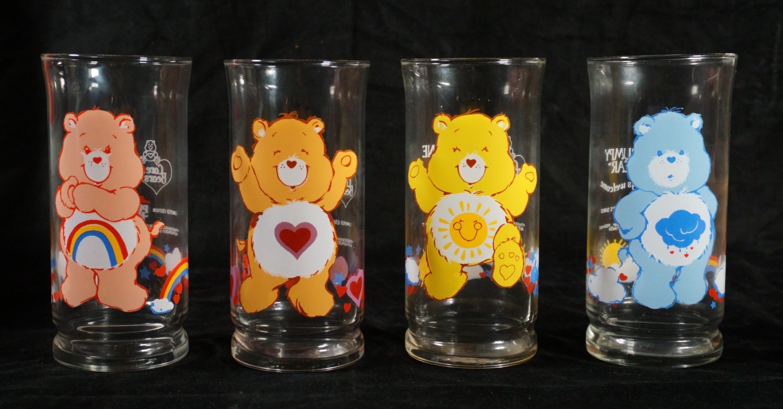 Vtg 80s Care Bears Pizza Hut Glasses Funshine Grumpy Tenderheart Cheer Bear (R) Vtg 80s Care Bears Pizza Hut Glasses Funshine Grumpy Tenderheart Cheer Bear (R)
