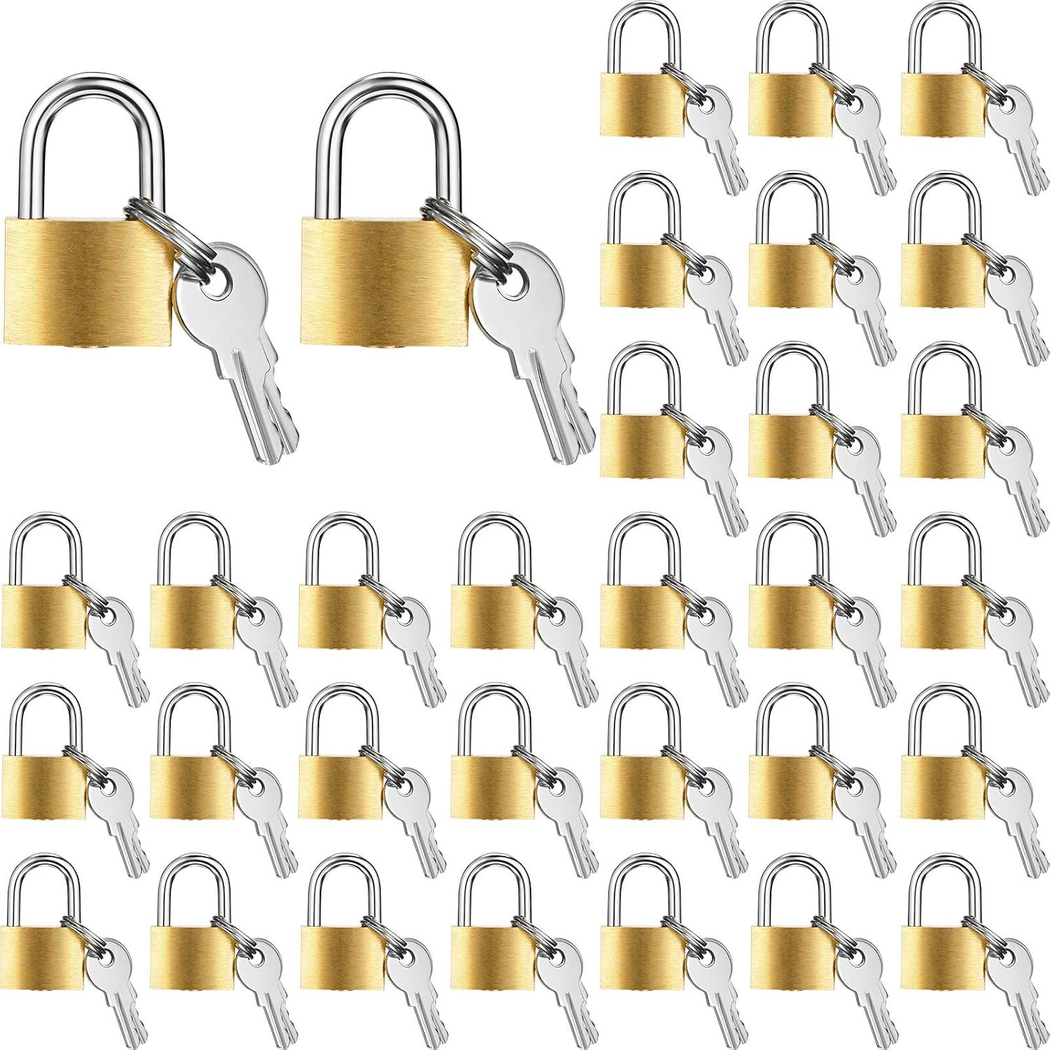32 Pieces Mini Padlock Small Solid Brass Locks 1.25 Inch with 3 Keys