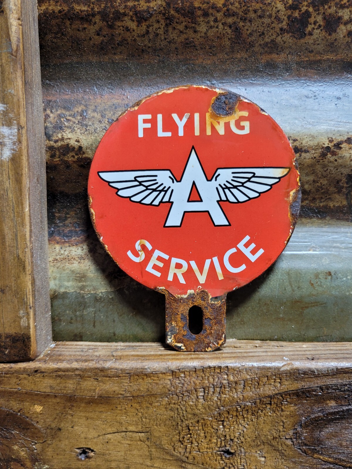 VINTAGE FLYING A PORCELAIN GAS SIGN PLATE TAG TOPPER LUBESTER LUBE SERVICE 5\ VINTAGE FLYING A PORCELAIN GAS SIGN PLATE TAG TOPPER LUBESTER LUBE SERVICE 5\