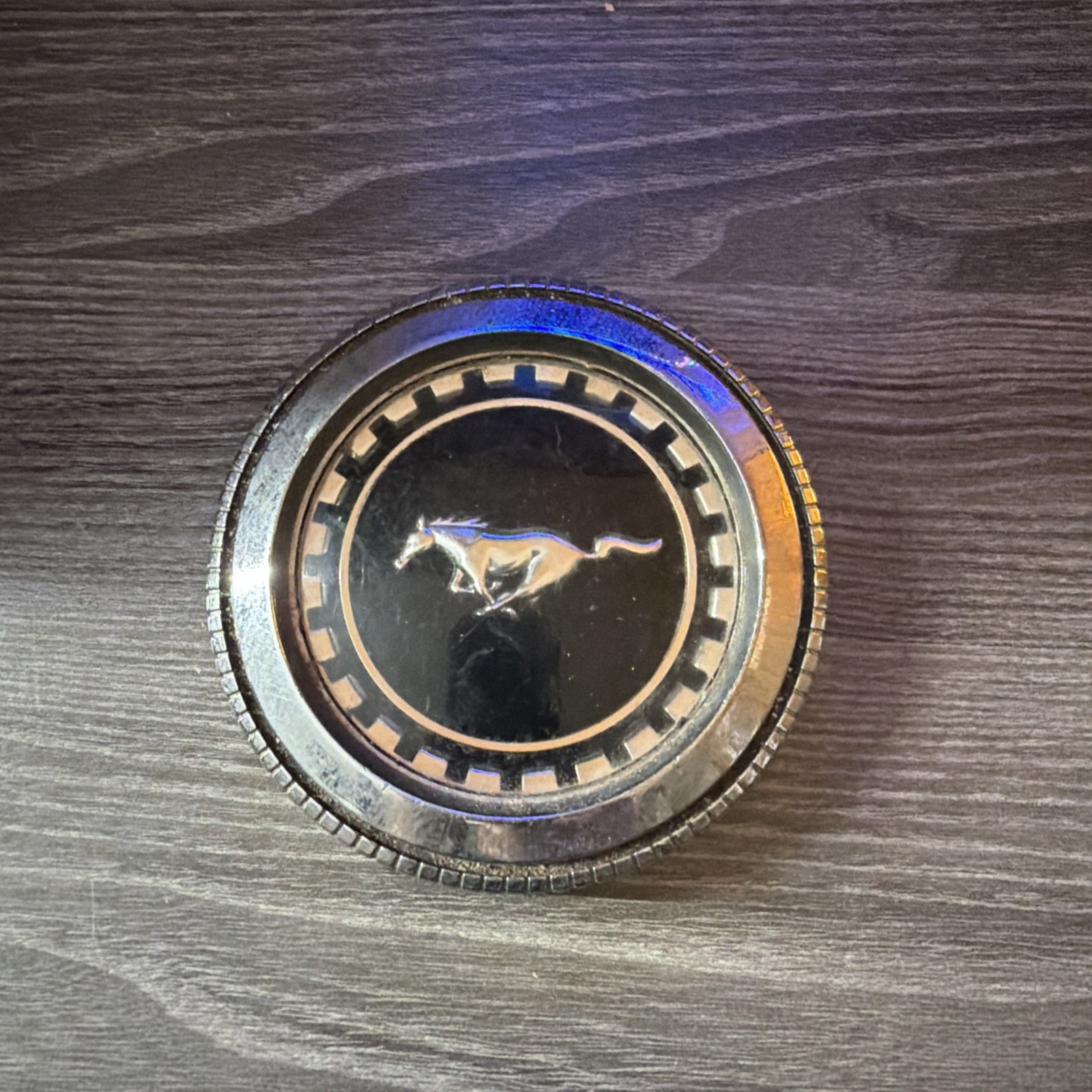 Vintage 1969-1970 Ford Mustang Gas Cap Chrome Running Horse Emblem OEM Vintage 1969-1970 Ford Mustang Gas Cap Chrome Running Horse Emblem OEM