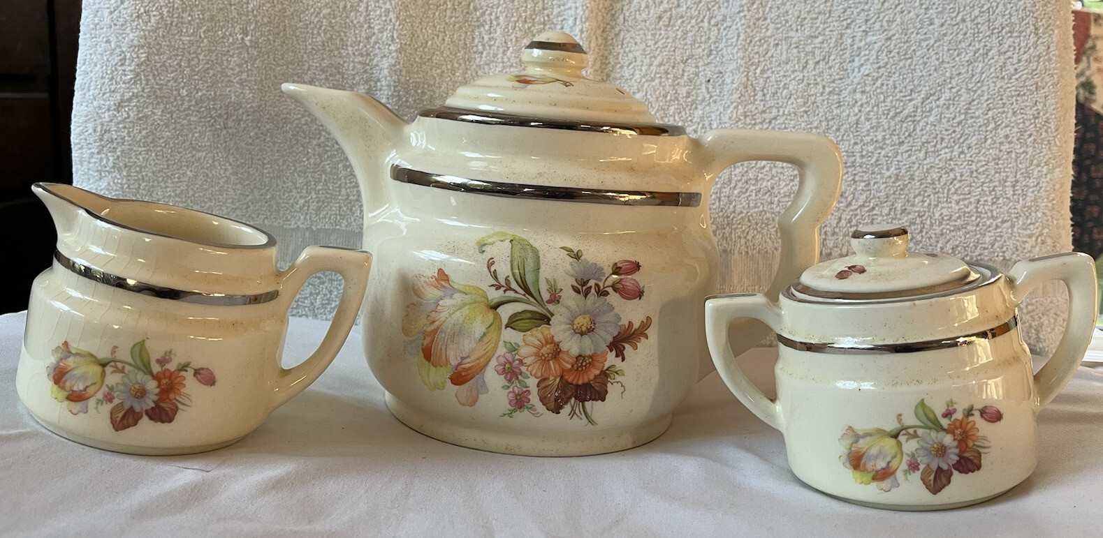 Fraunfelter China Teapot Set 3 Pieces Vintage