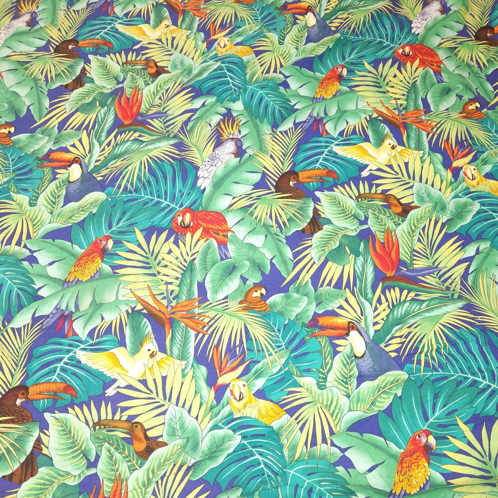 vintage 70s/80s Hawaiian tropical birds XL tablecloth/fabric 9\' × 6.5\' 18 Yards