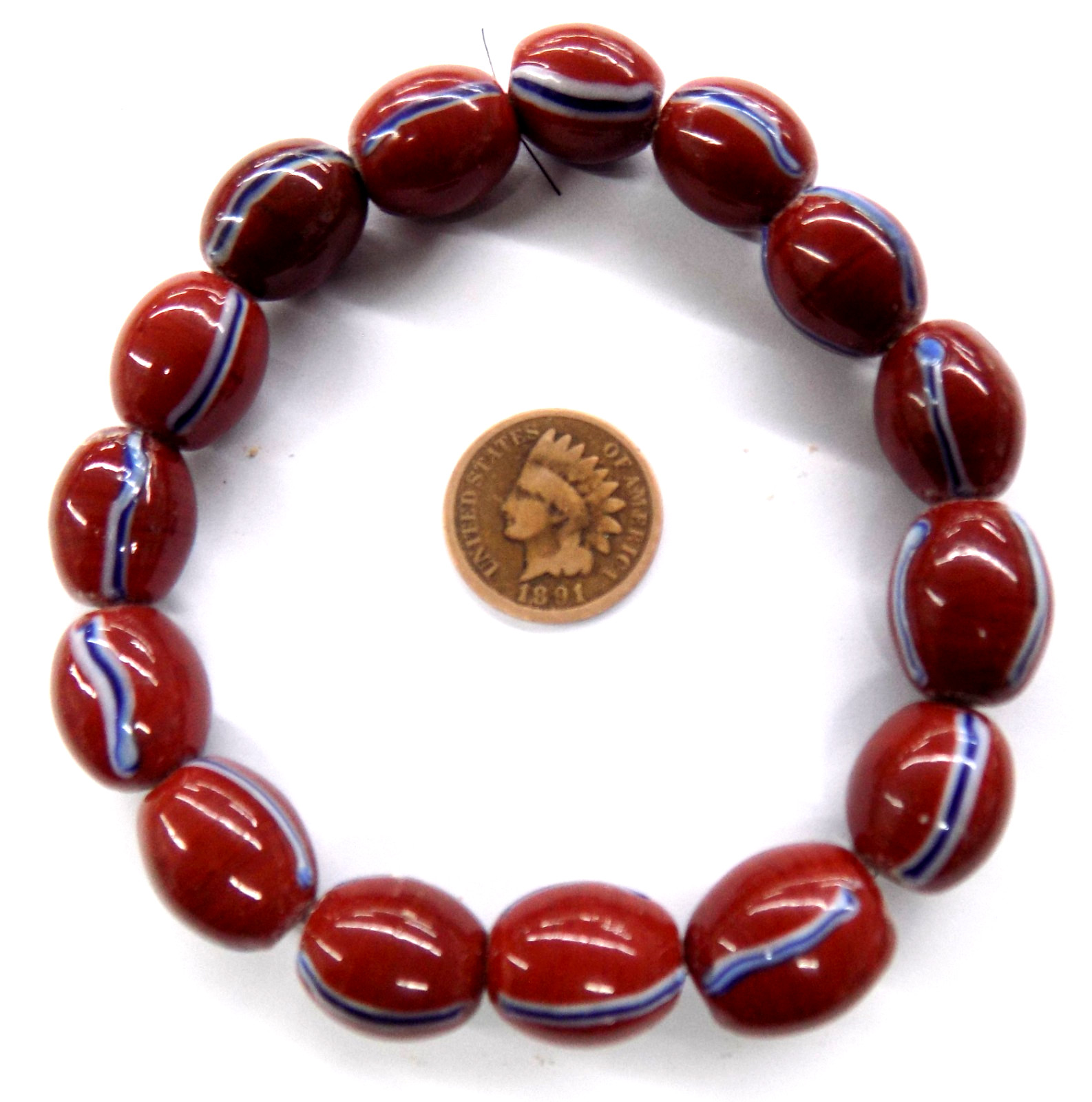 15 Early Redwood Striped Antique African Trade Bead 1700's style TT69   READ