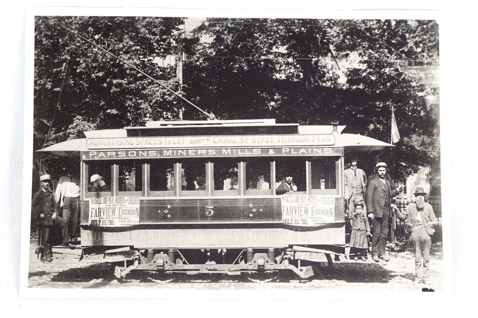 Wilkes-Barre & Suburban Street Railway Trolley Train Plains 5x7 Antique Photo