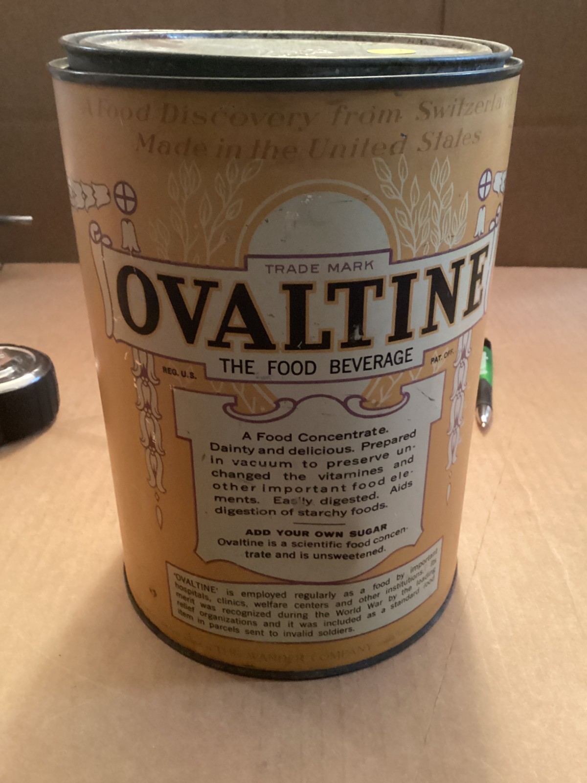 Large Vintage 1921 Hospital Size Empty 4 lb Ovaltine Food Beverage Tin, Chicago