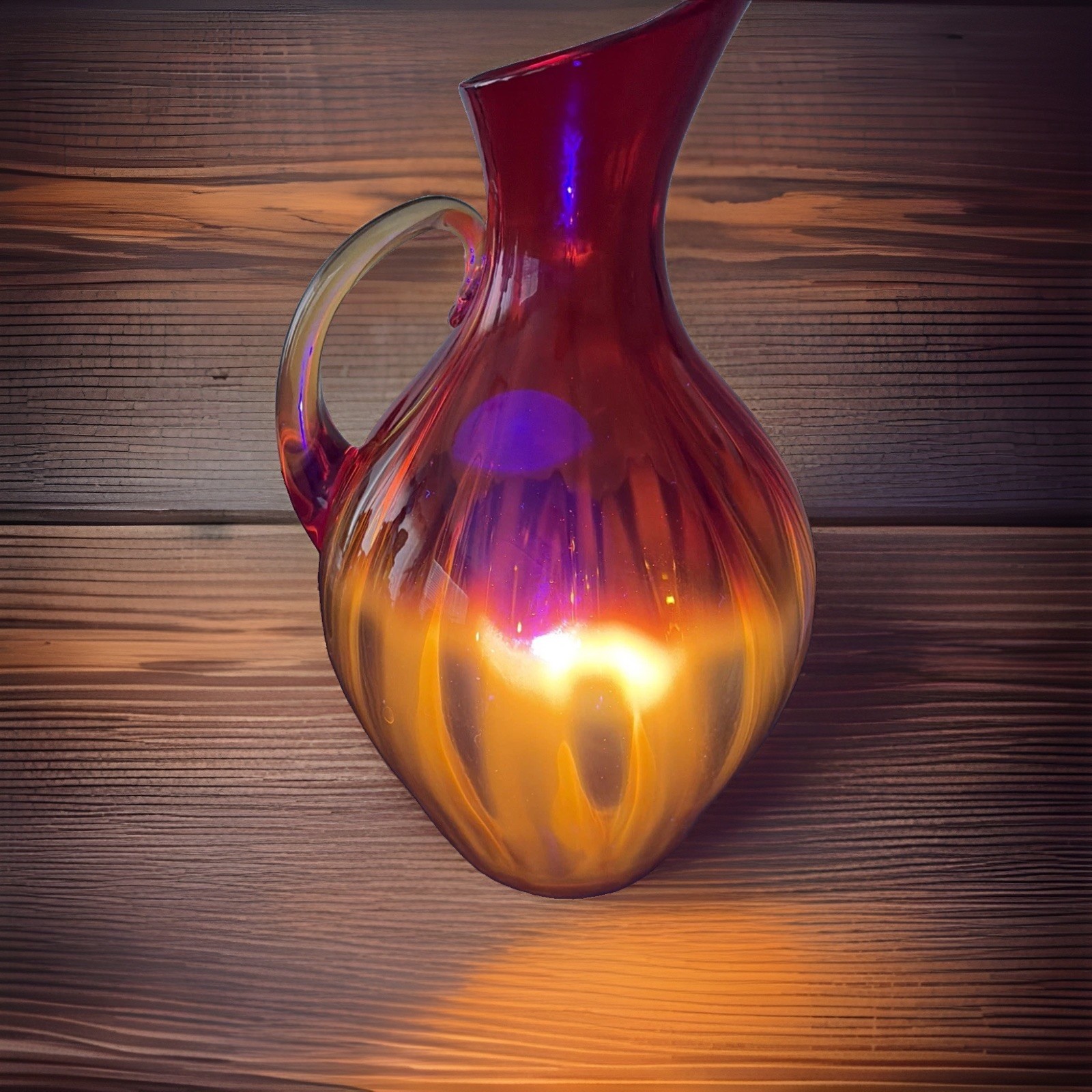 MCM Blenko #991 Winslow Anderson Tangerine Amberina Optic Pitcher UV Reactive MCM Blenko #991 Winslow Anderson Tangerine Amberina Optic Pitcher UV Reactive