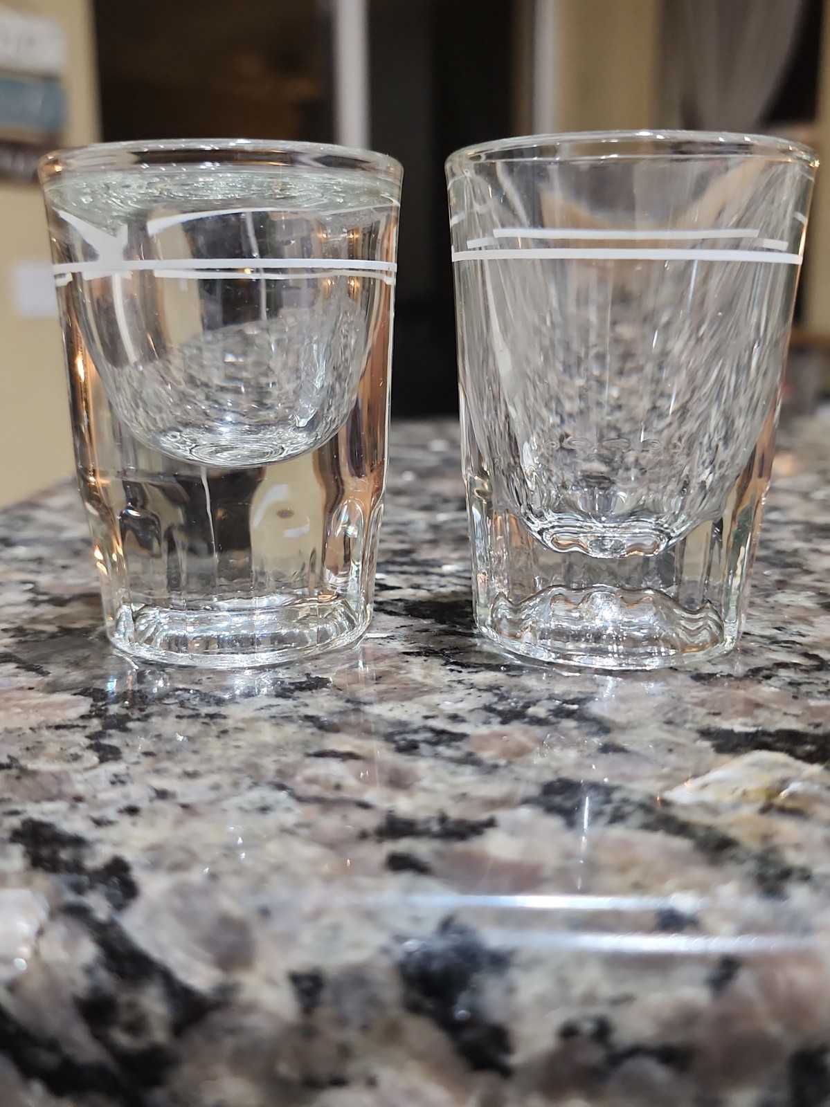 2 Vintage Libbey Heavy Fluted Bottom Shot Glasses with White Pour Line 2 Vintage Libbey Heavy Fluted Bottom Shot Glasses with White Pour Line