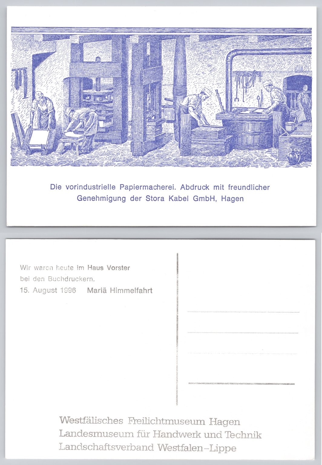 Hagen Germany Papermaking Postcard Westfälisches Freilichtmuseum 1996