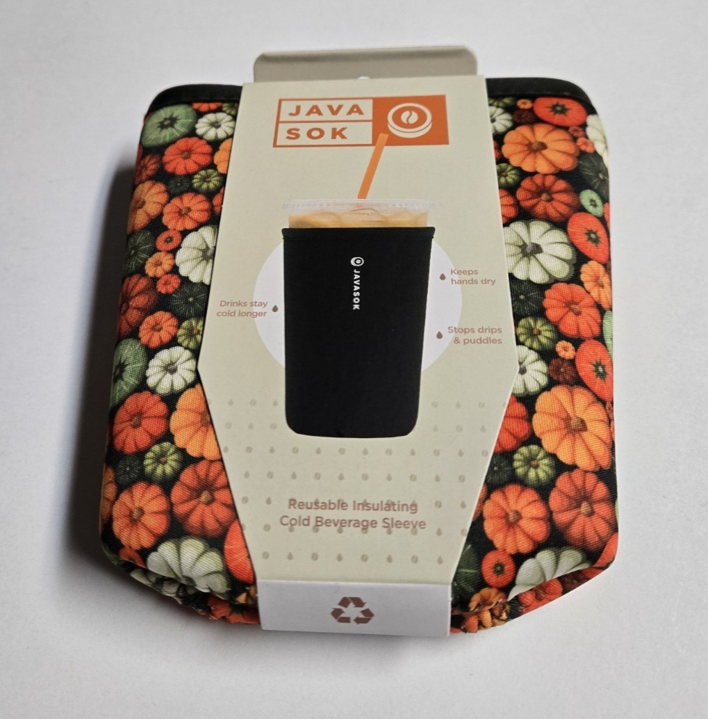Pumpkin Spice Java Sok Medium New Cold Cup Sleeve 22-28 oz Reusable Brand New