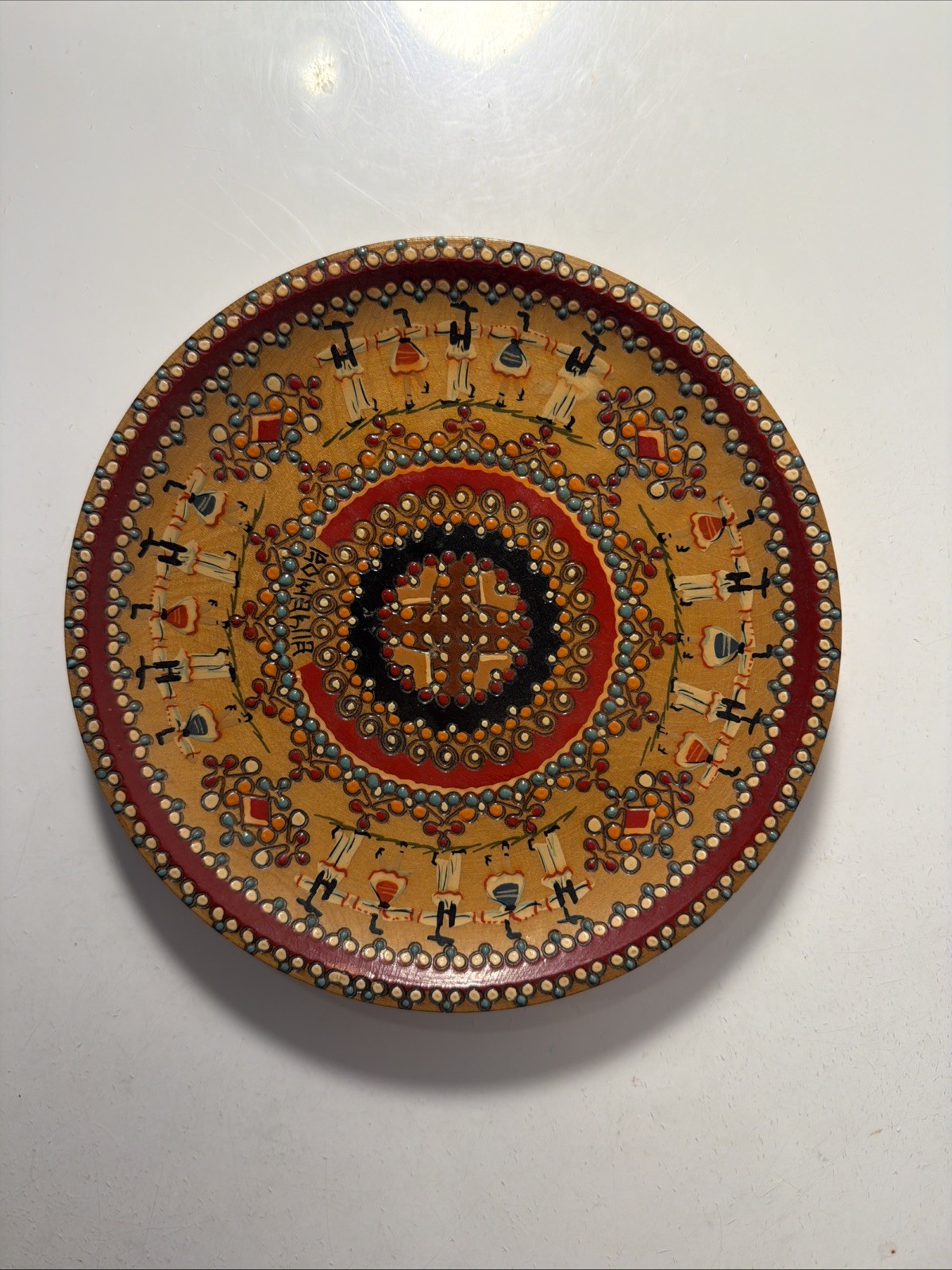 Vintage Romanian Folk Art Hand-Carved & Painted Wood Decorative Plate –Arad Coop